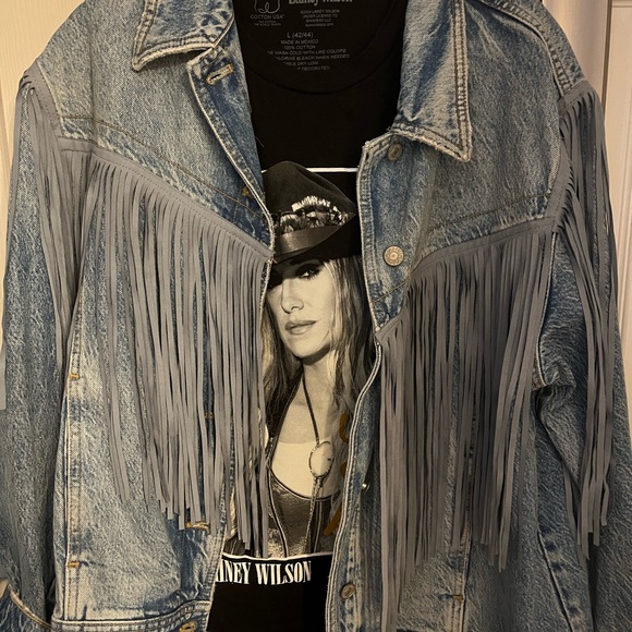 Free People We the Free after hours Fringe Denim Tucker Jacket Large - Picture 8 of 9